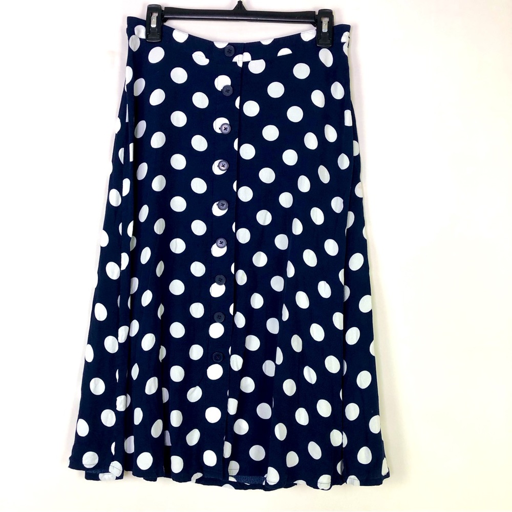 Talbots Polka Dot Straight Skirt Midi Petites Button Fly Summer Beach Costal
